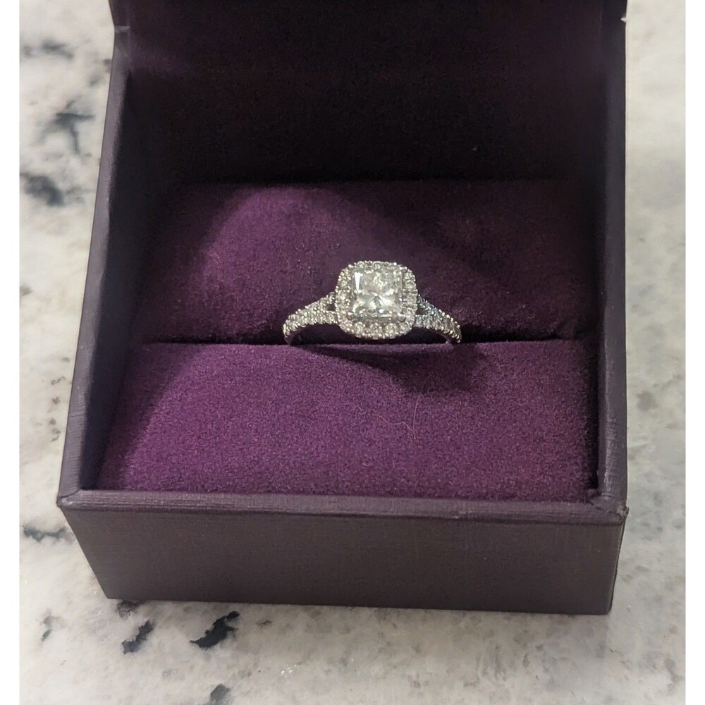 Zales 14K White Gold 1.50 CTW Lab Grown Diamond Halo Ring Size 7 GSI Cert